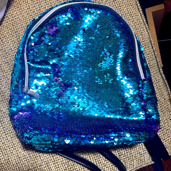 Girls Blue Sequence Backpack Bag - Picture 1 of 4